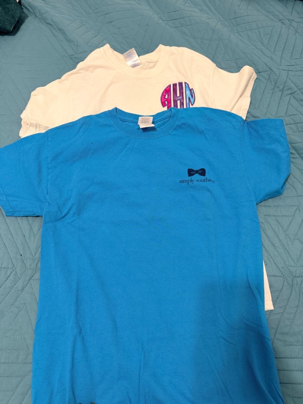 Gildan Bright Blue Short Sleeve Tee with Small Bow Logo
